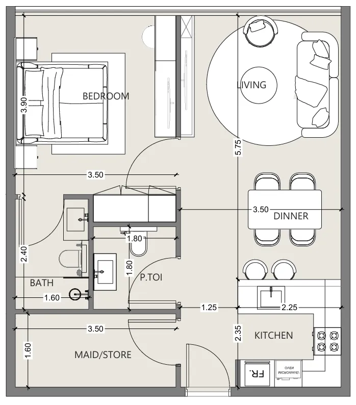 Al Haseen Residences 6 — планировка 1BR Type A and E