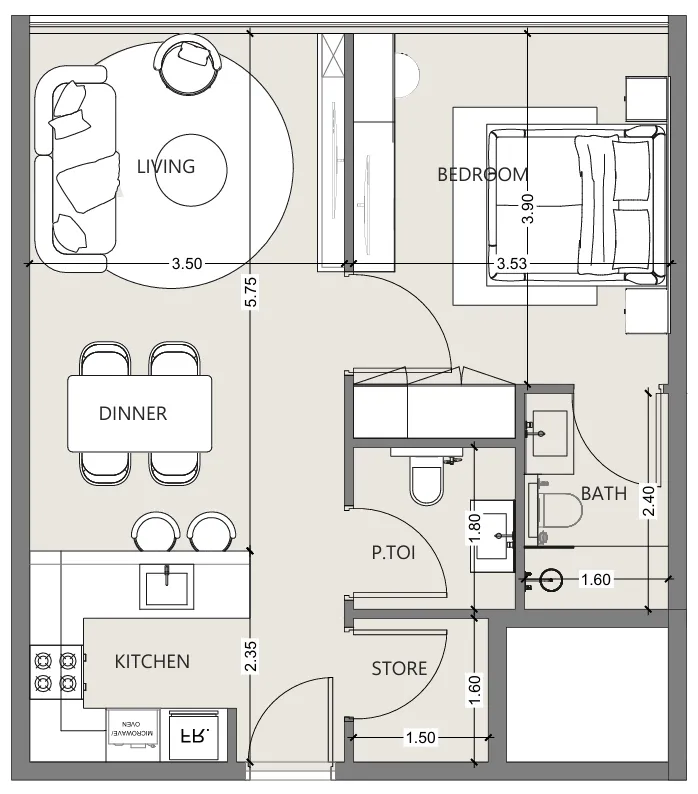Al Haseen Residences 6 — планировка 1BR Type B C and D