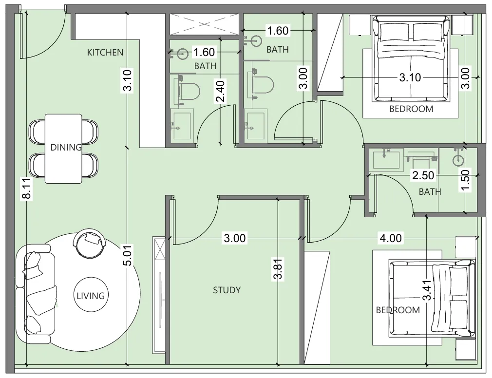 Al Haseen Residences 6 — планировка 2BR Type C