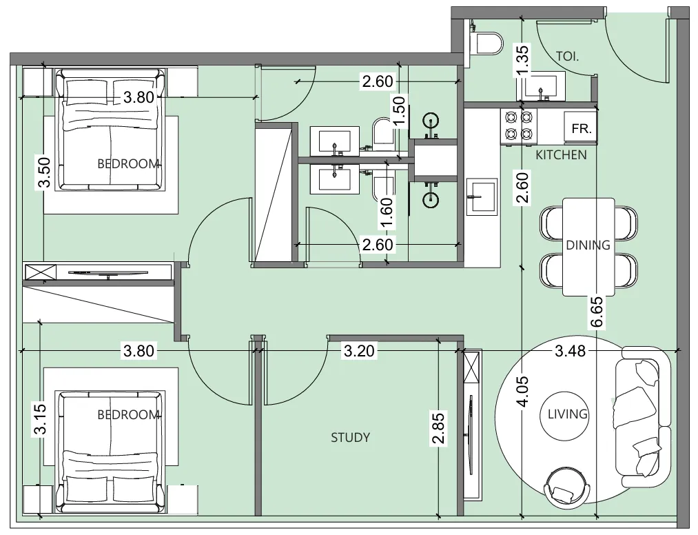 Al Haseen Residences 6 — планировка 2BR Type A