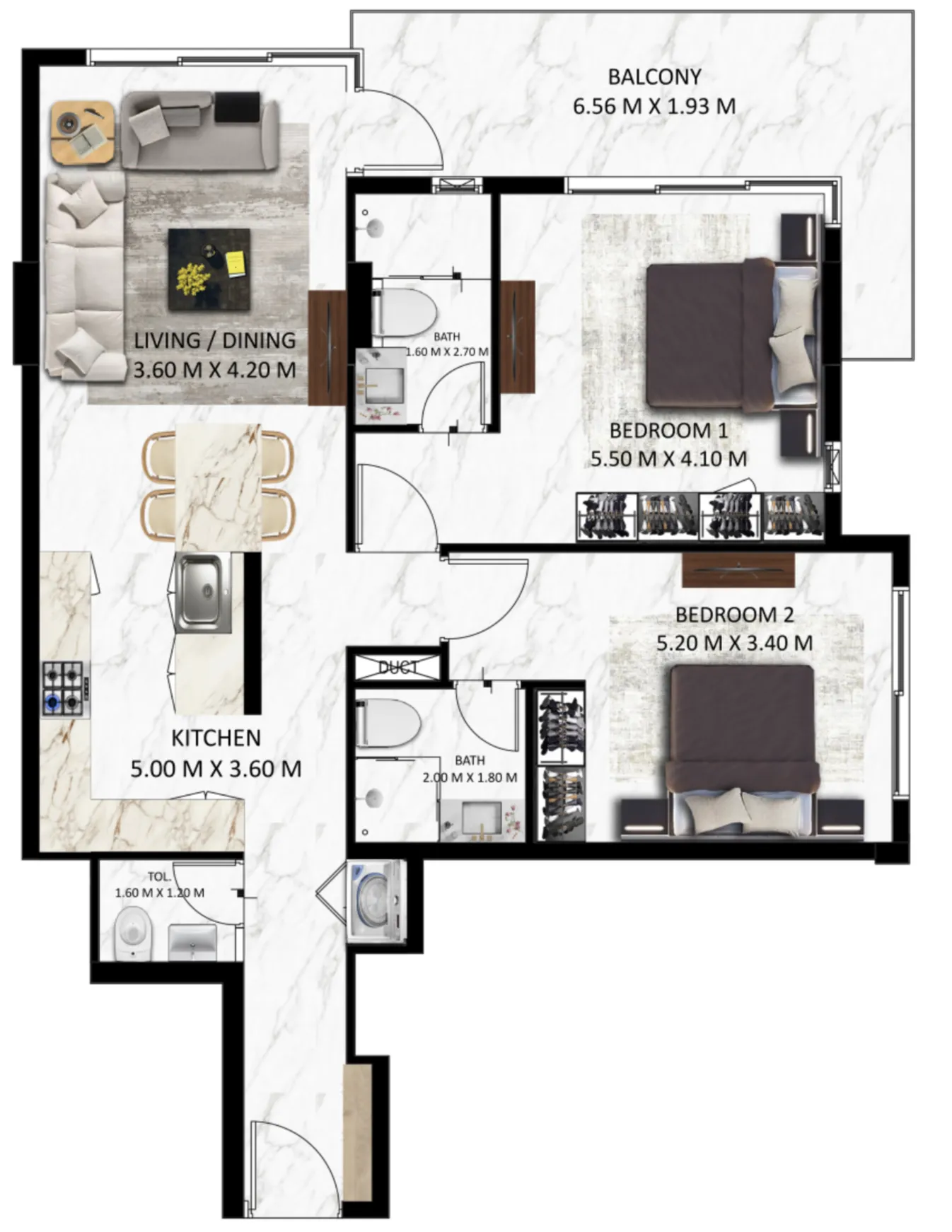 Bling Avenue 1 — планировка 2 BR Type A