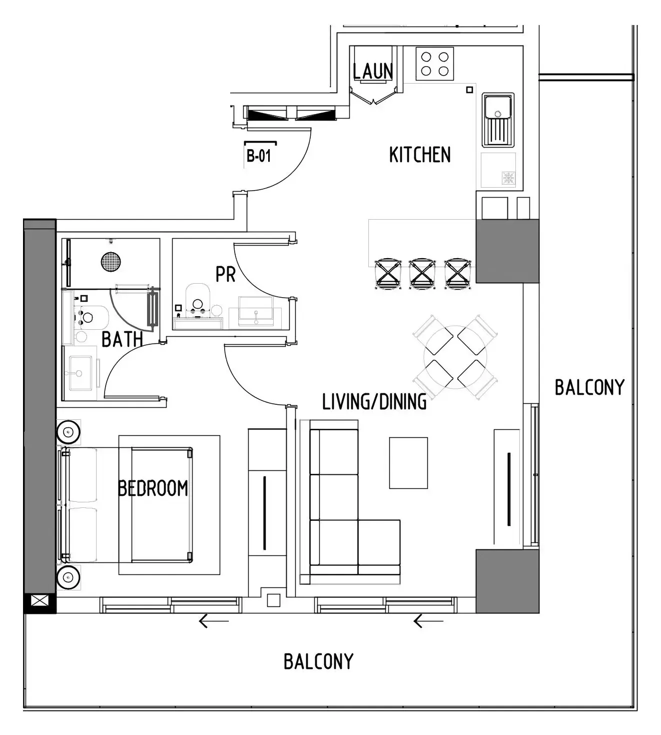 Chelsea Residences — планировка 1 BR Type O