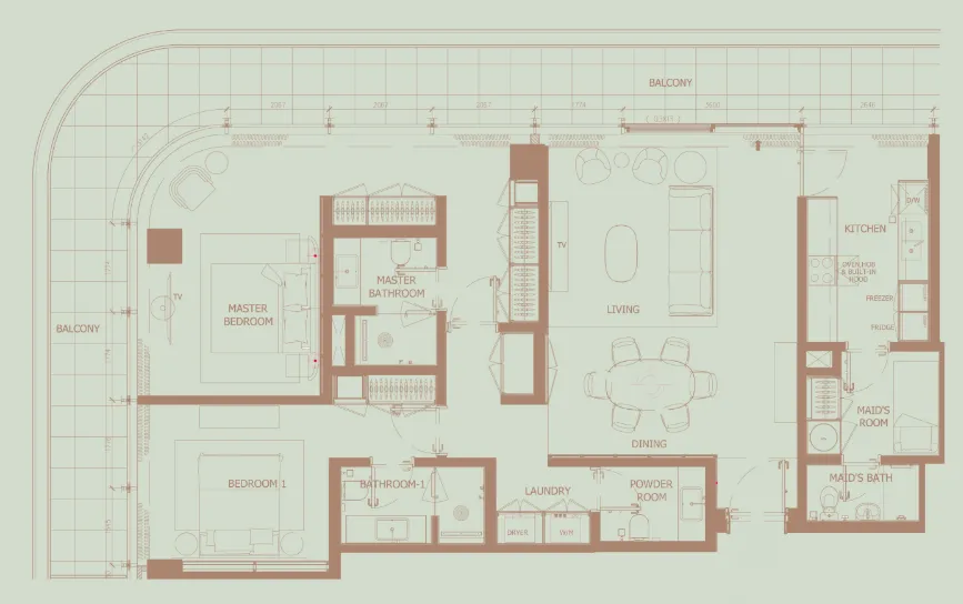 Eden House The Park — планировка 2 BR Type W