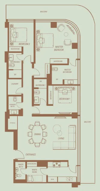 Eden House The Park — планировка 3 BR Type AV