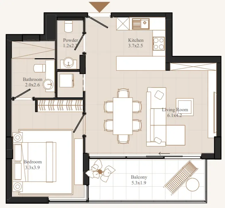 Flamingo LUX — планировка 1 BR Type C