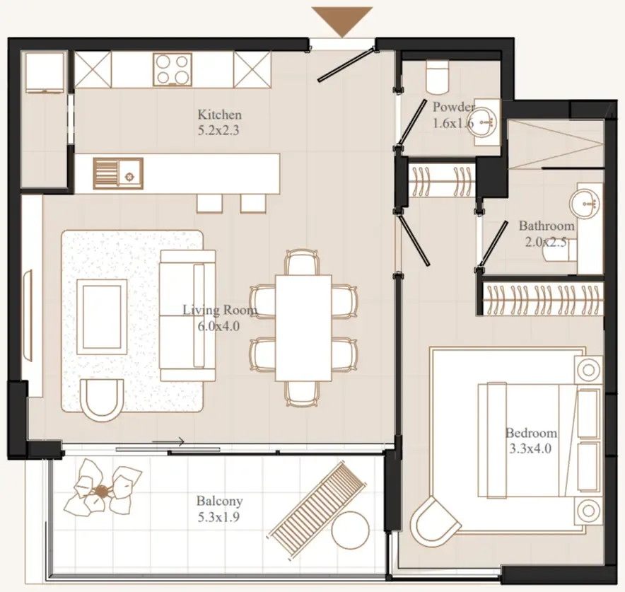 Flamingo LUX — планировка 1 BR Type D