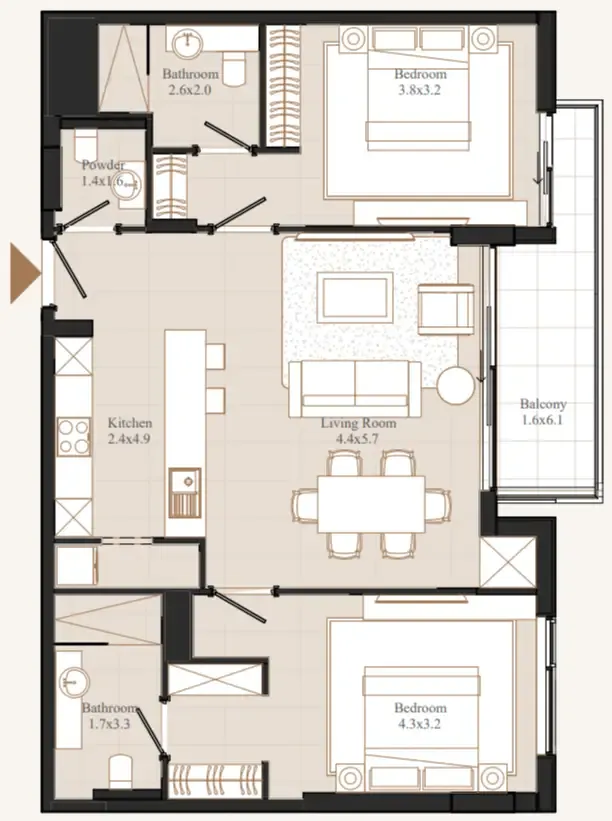 Flamingo LUX — планировка 2 BR Type A