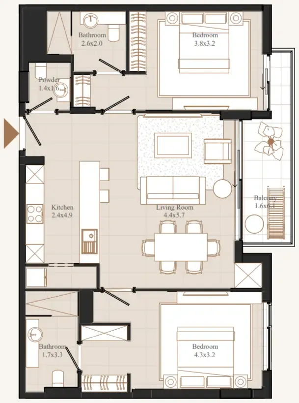 Flamingo LUX — планировка 2 BR Type B