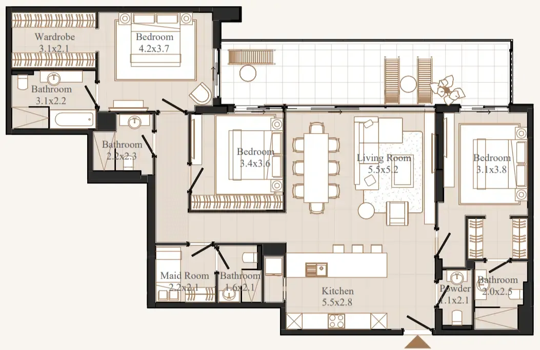 Flamingo LUX — планировка 3 BR Type A
