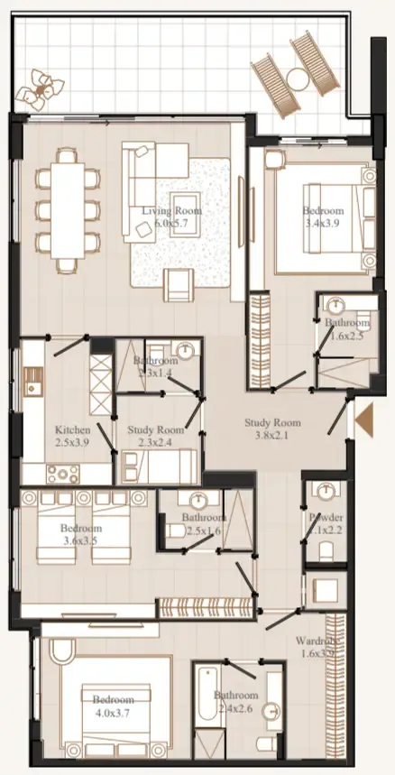 Flamingo LUX — планировка 3 BR Type C
