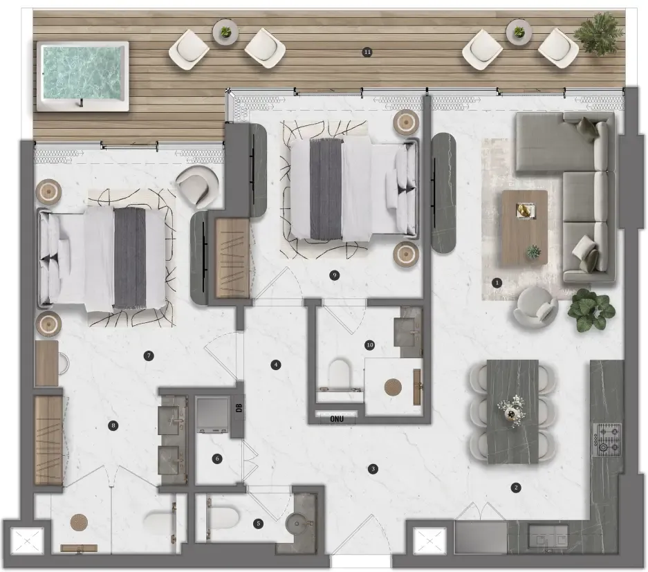 Bond Living — планировка 2 BR Type A