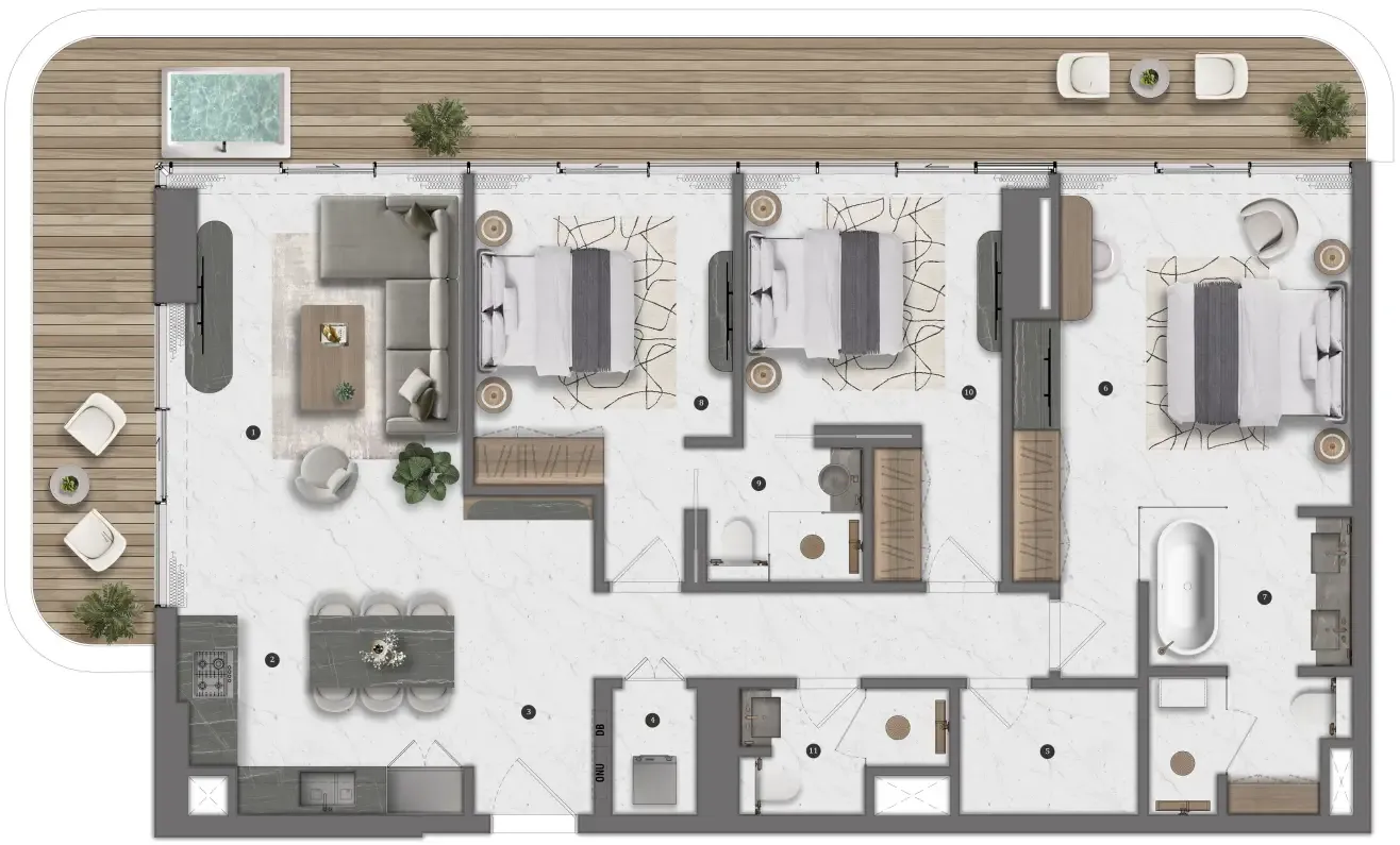 Bond Living — планировка 3 BR Type I