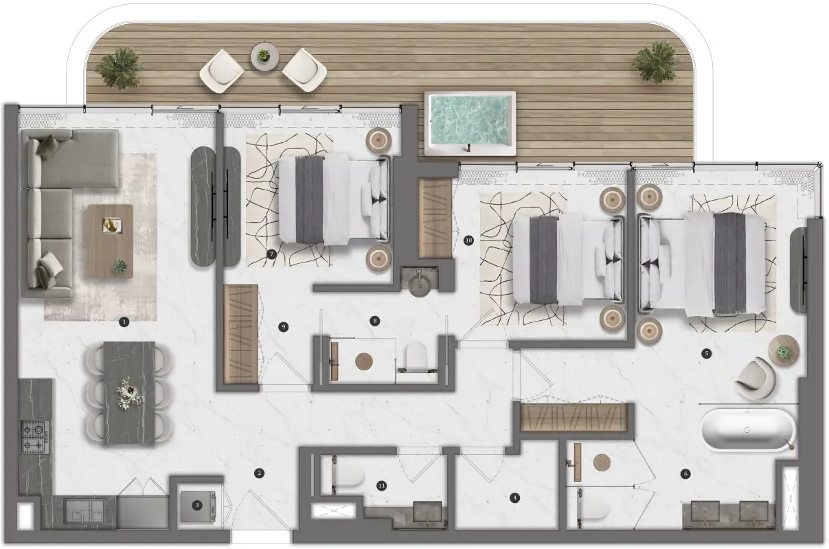 Bond Living — планировка 3 BR Type A