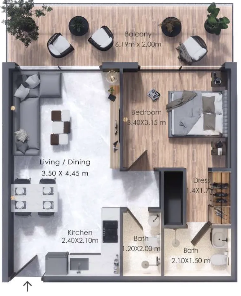 Moonsa Residences 2 — планировка 1 BR Type A