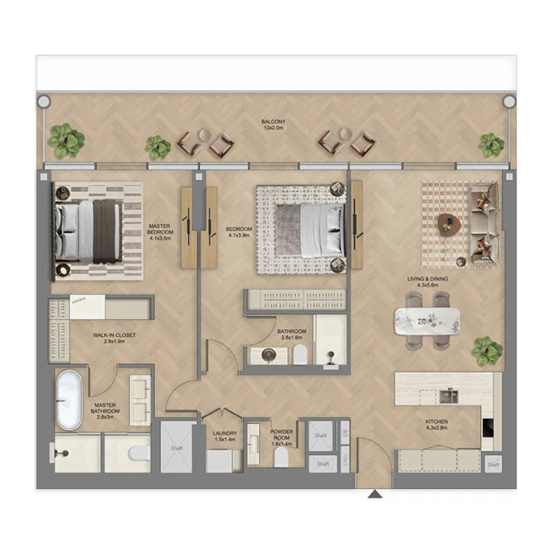 The Row Saadiyat — планировка 2BR Typical