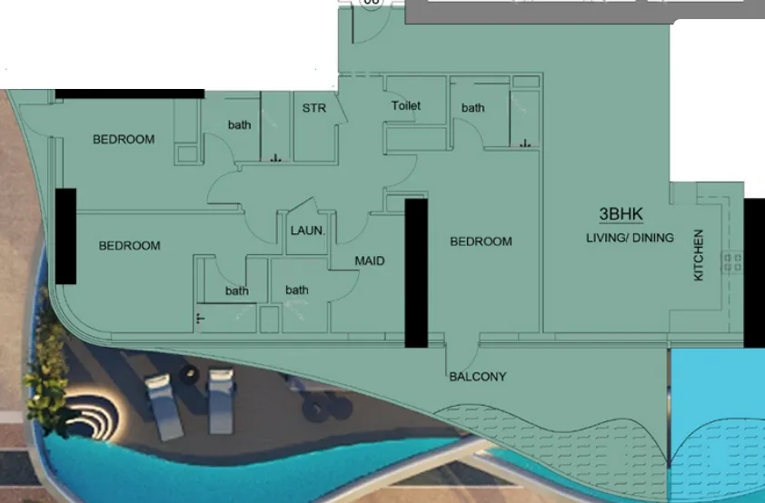 Volga Tower — планировка 3 BR Type A