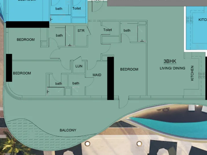Volga Tower — планировка 3 BR Type E