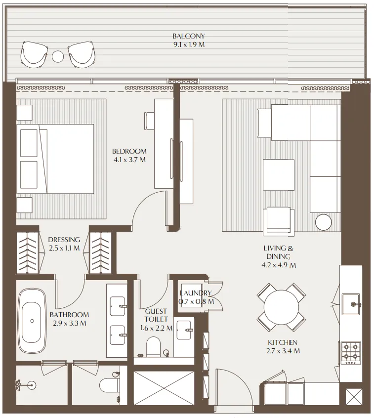 Akala Residences — планировка 1 BR Type A