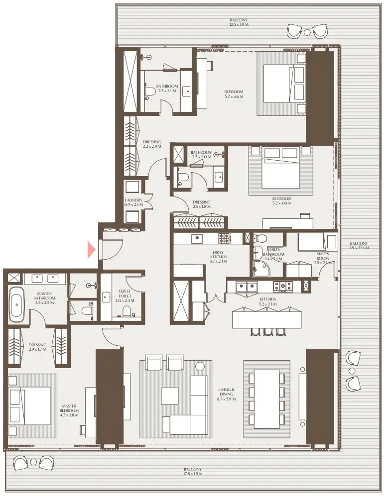 Akala Residences — планировка 3 BR Type K