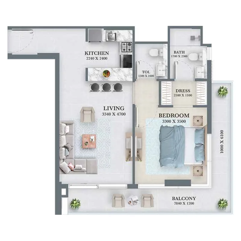Aum 99 Residences — планировка 1 BR Typical Unit (1)