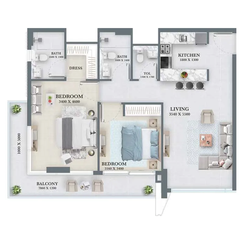 Aum 99 Residences — планировка 2 BR Typical Unit (1)