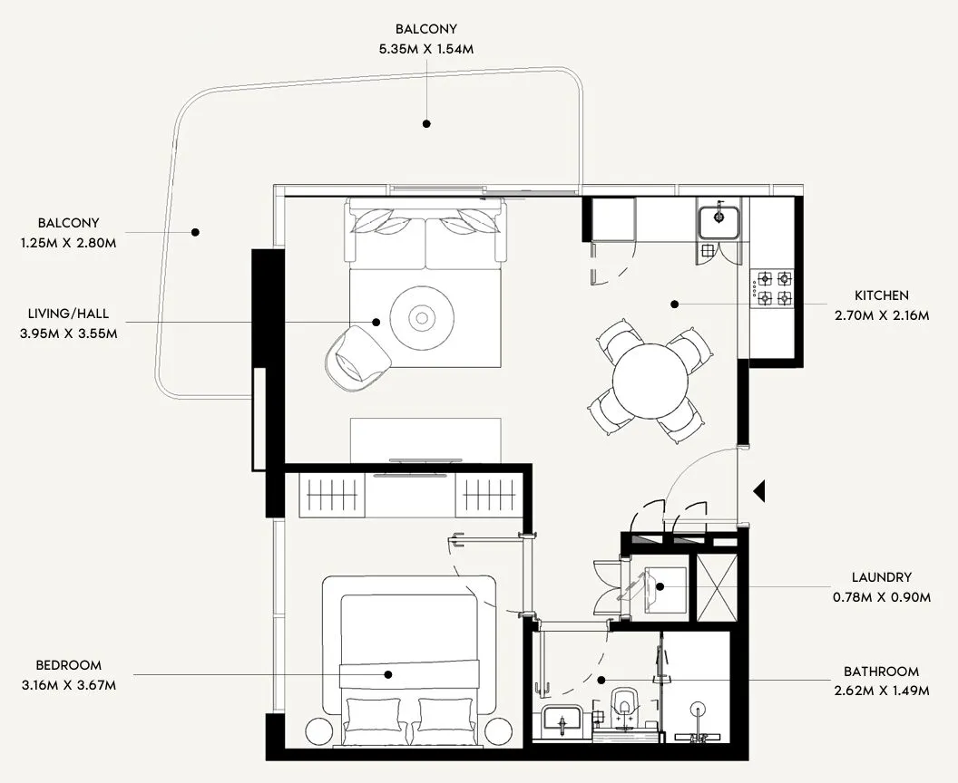 Azizi David — планировка 1 BR Type B