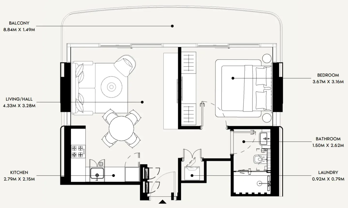 Azizi David — планировка 1 BR Type A