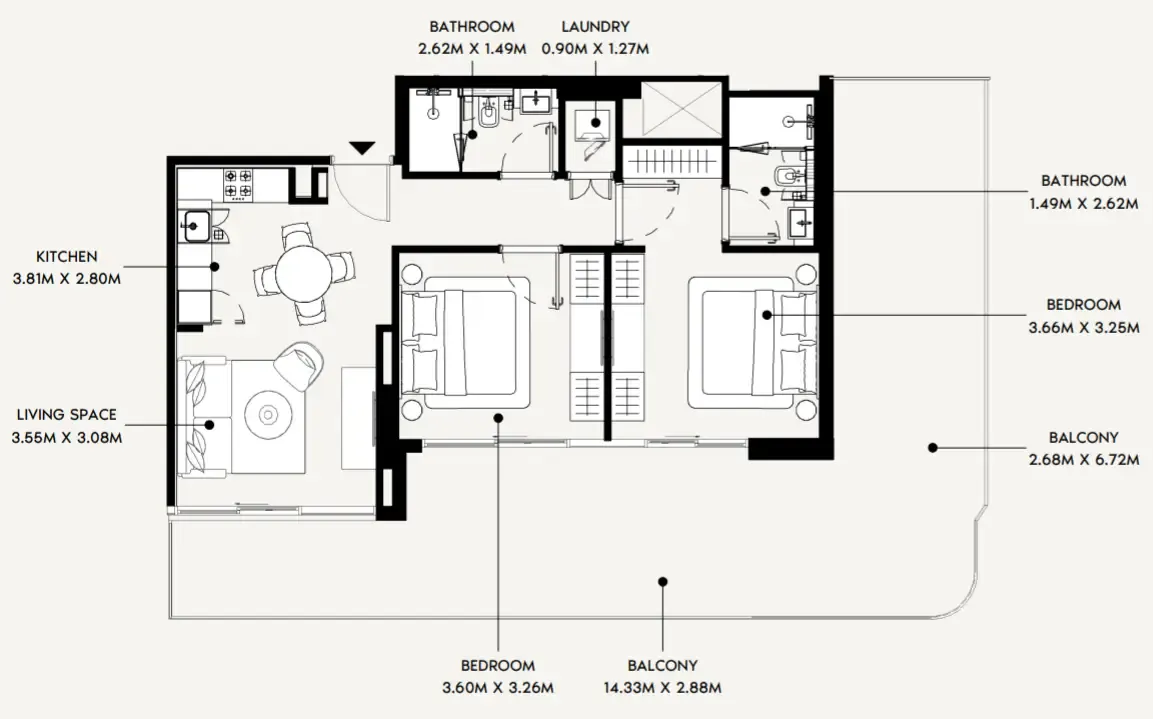Azizi David — планировка 2 BR Type B