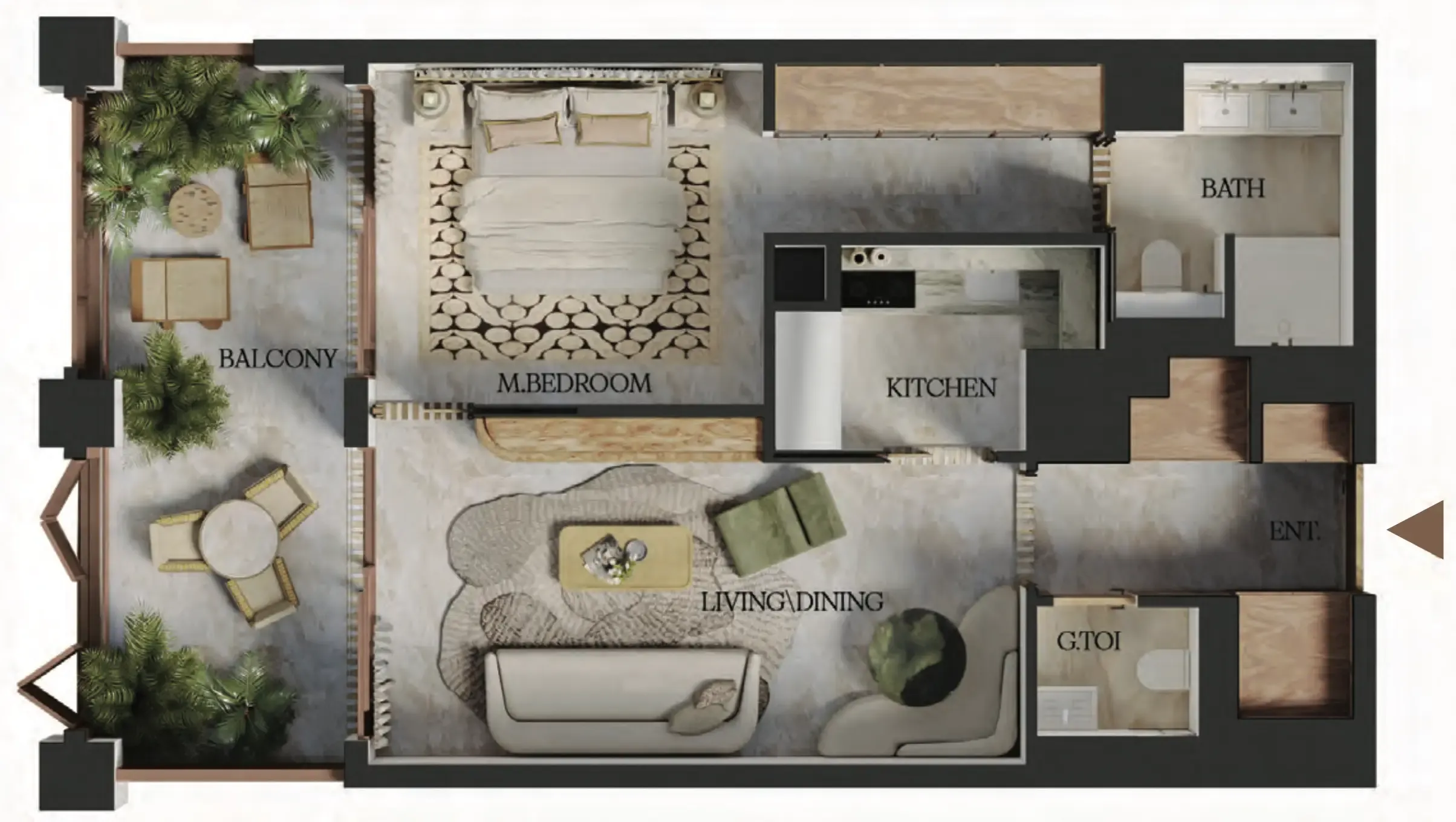 Elire Managed by LUX — планировка 1 BR Type L