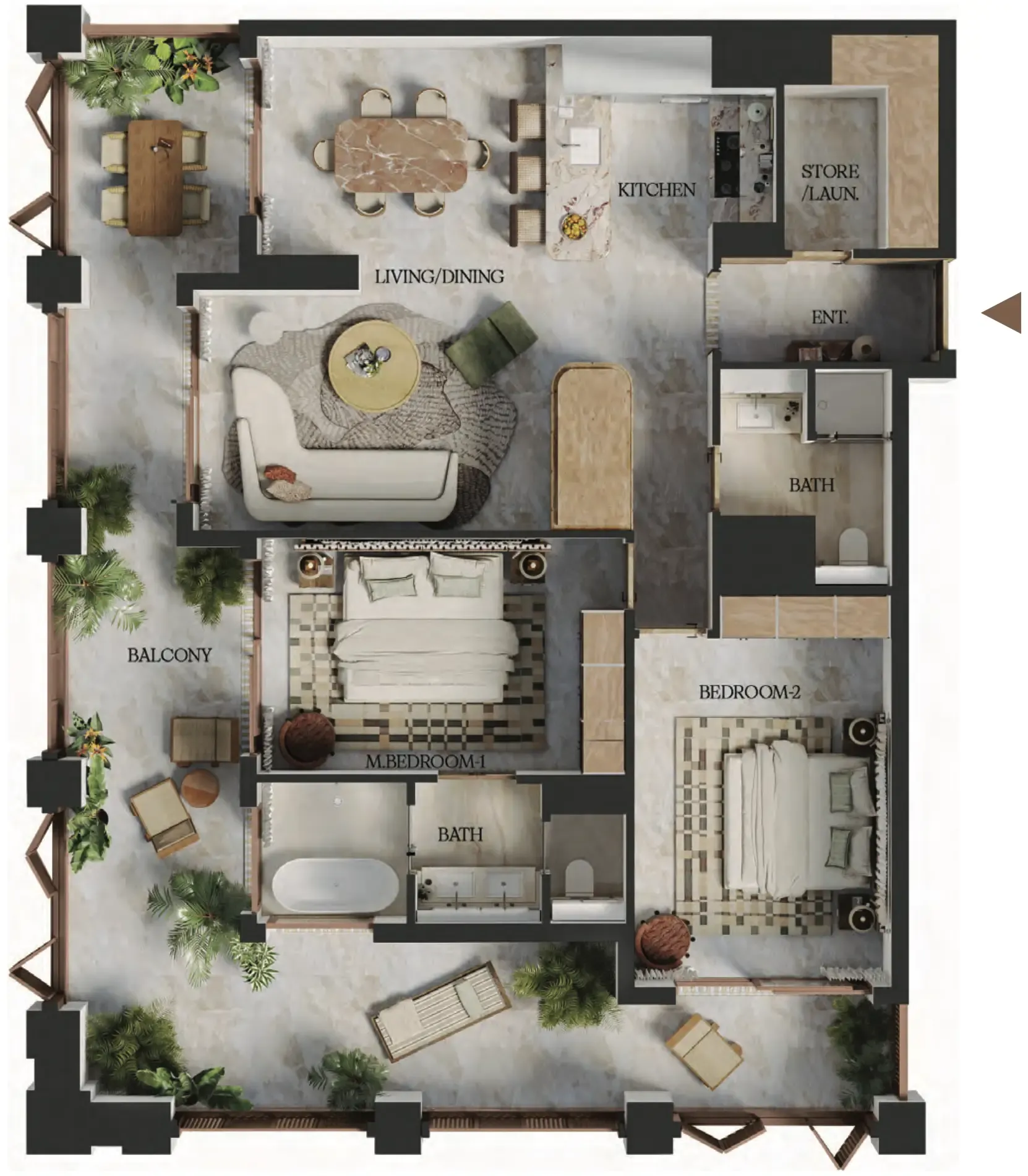 Elire Managed by LUX — планировка 2 BR Type I