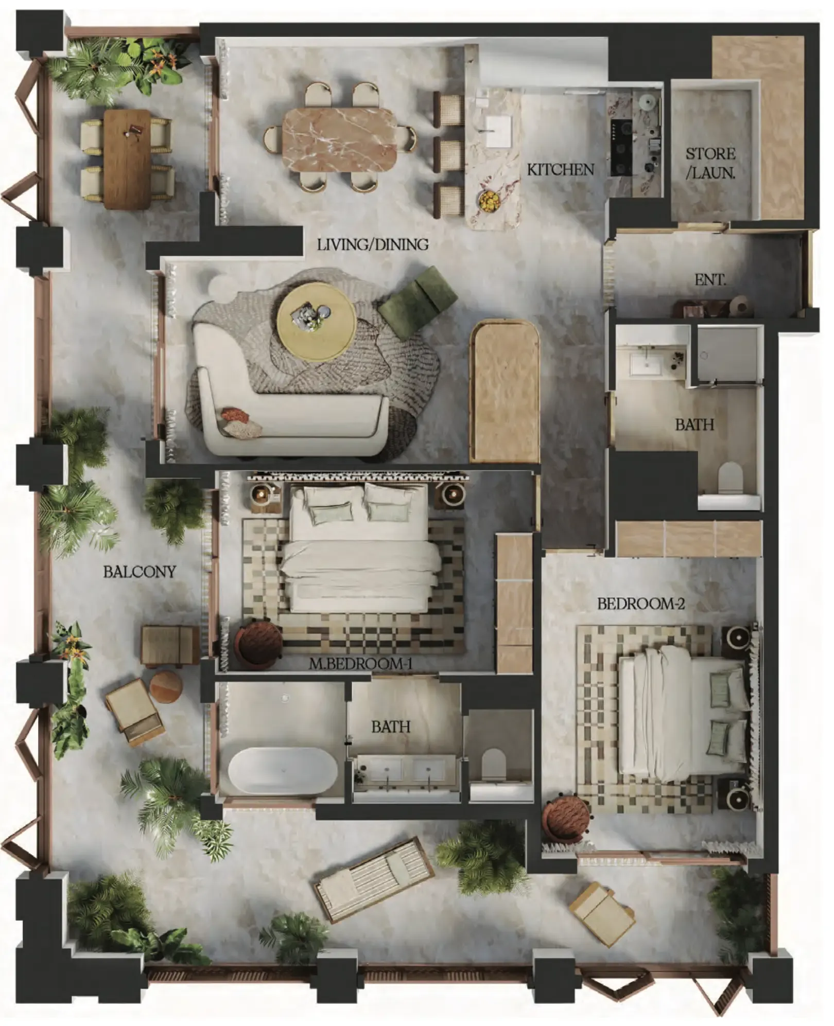 Elire Managed by LUX — планировка 2 BR Type J