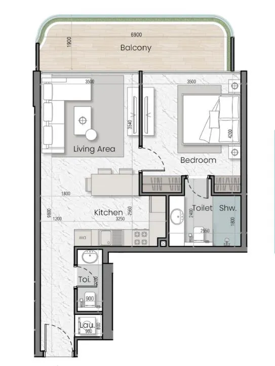 I’Sola Bella — планировка 1 BR Type A