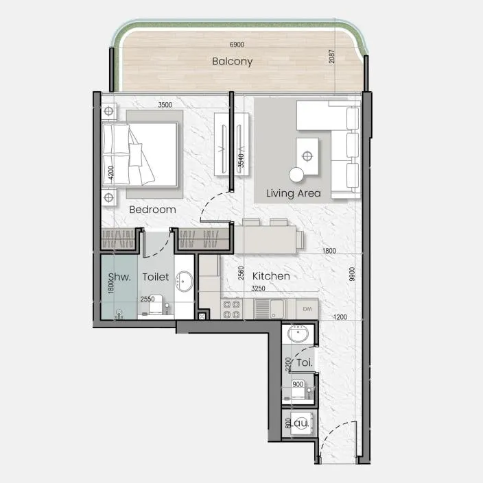 I’Sola Bella — планировка 1 BR Type B
