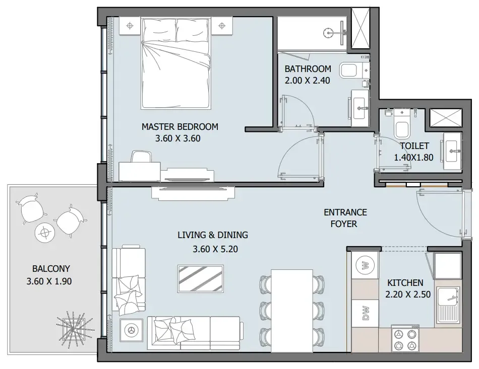 Oceana — планировка 1 BR Type R