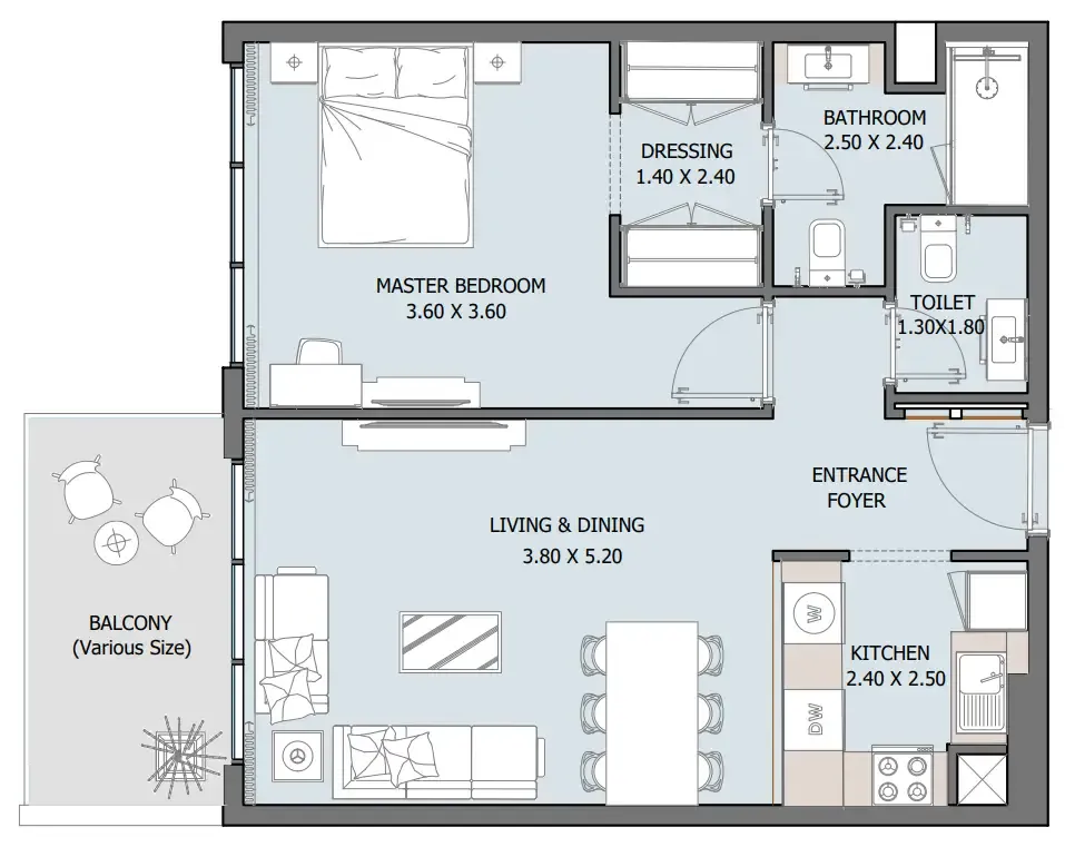 Oceana — планировка 1 BR Type BQ