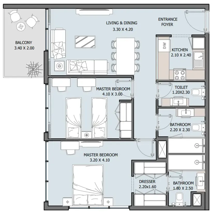 Oceana — планировка 2 BR Type A