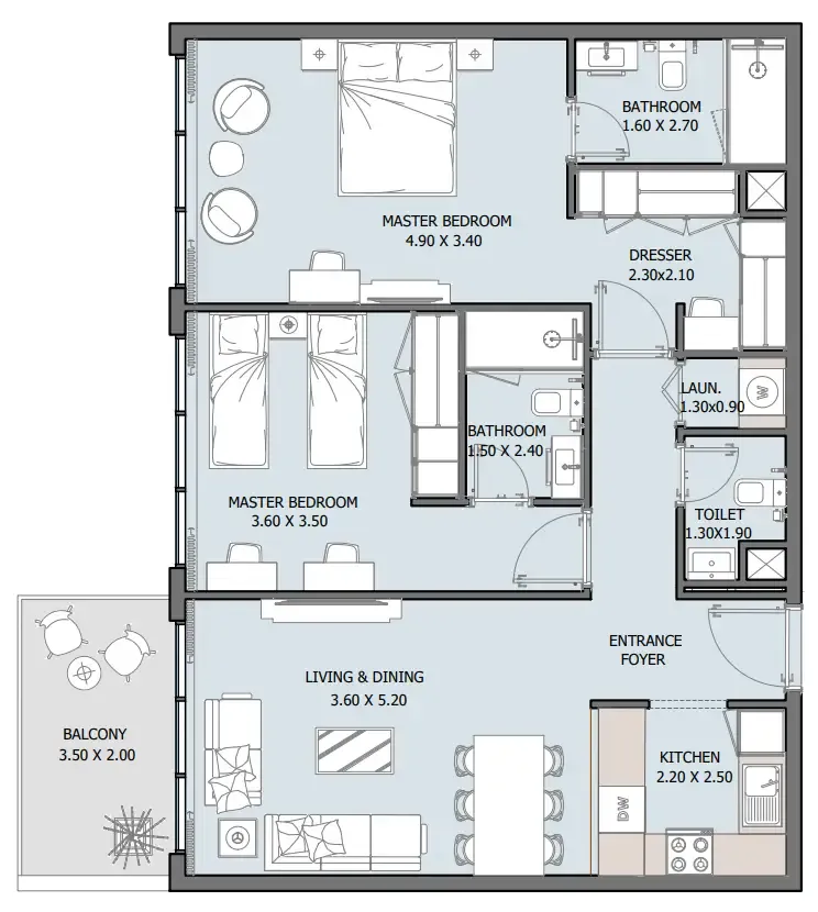 Oceana — планировка 2 BR Type AL