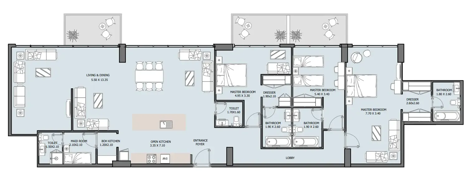 Oceana — планировка 3 BR Type F