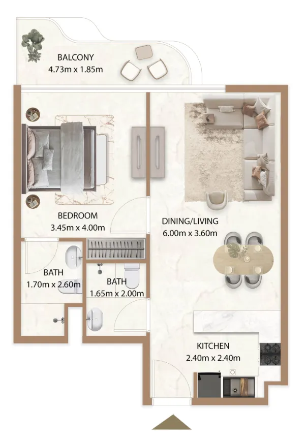 Veda by AUM Development — планировка 1 BR Type A