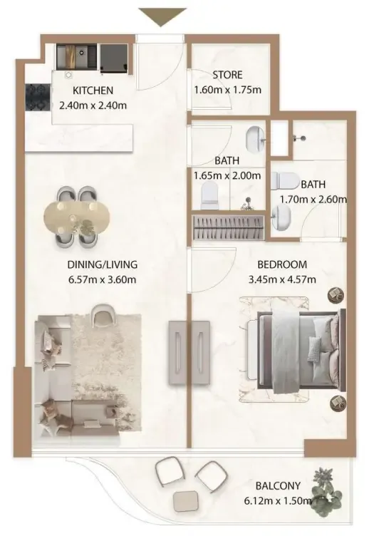 Veda by AUM Development — планировка 1 BR Type B