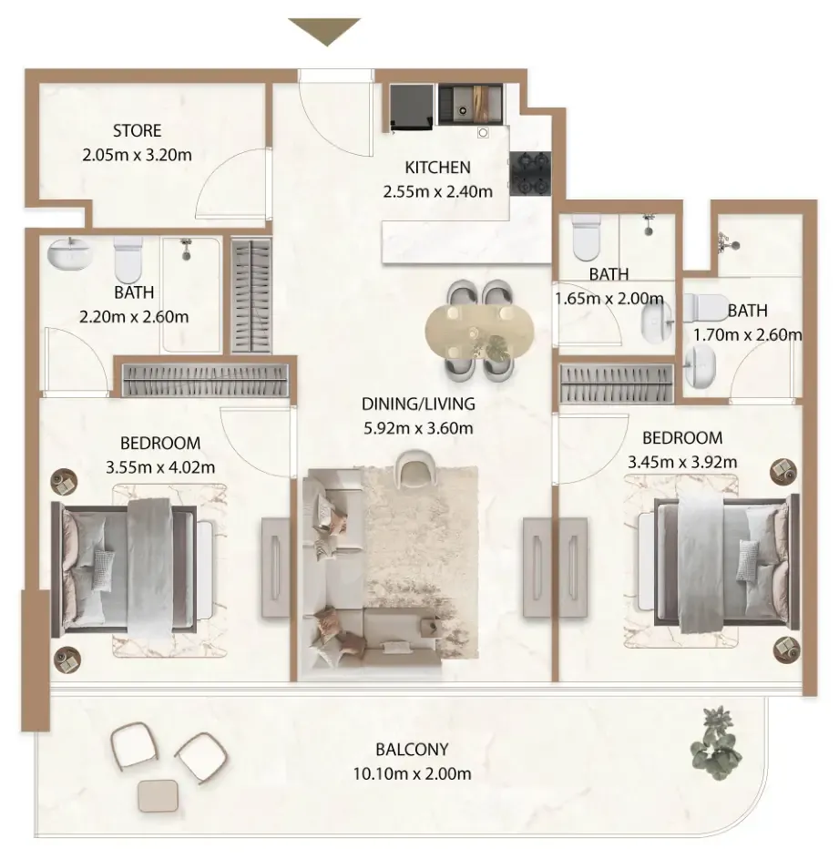 Veda by AUM Development — планировка 2 BR Type A