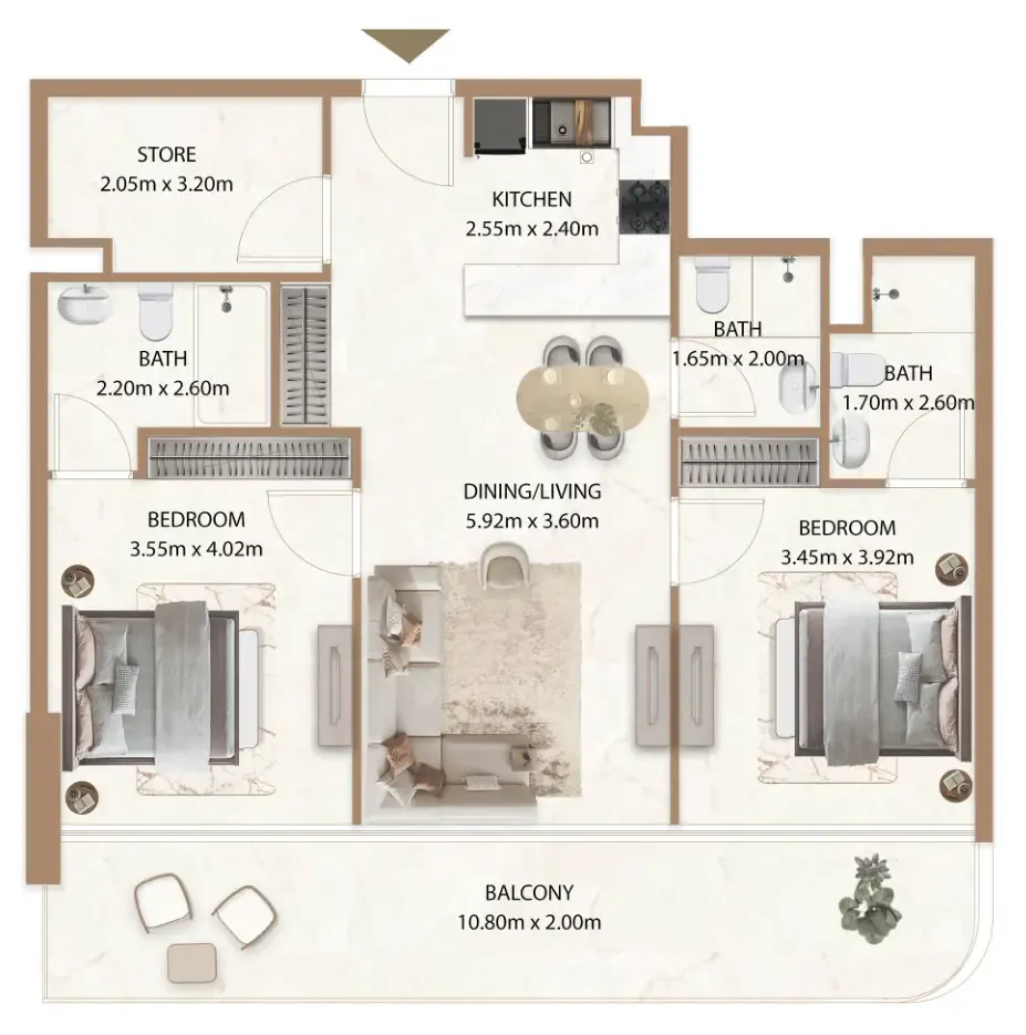 Veda by AUM Development — планировка 2 BR Type B