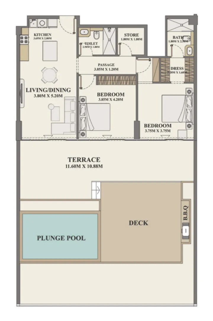 Celeste Heights — планировка 2 BR Type A