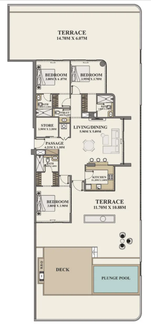 Celeste Heights — планировка 3 BR Type A