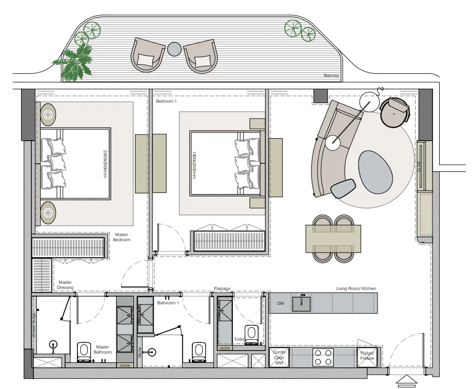 Helvetia Marine by DHG — планировка 2BR Type 2