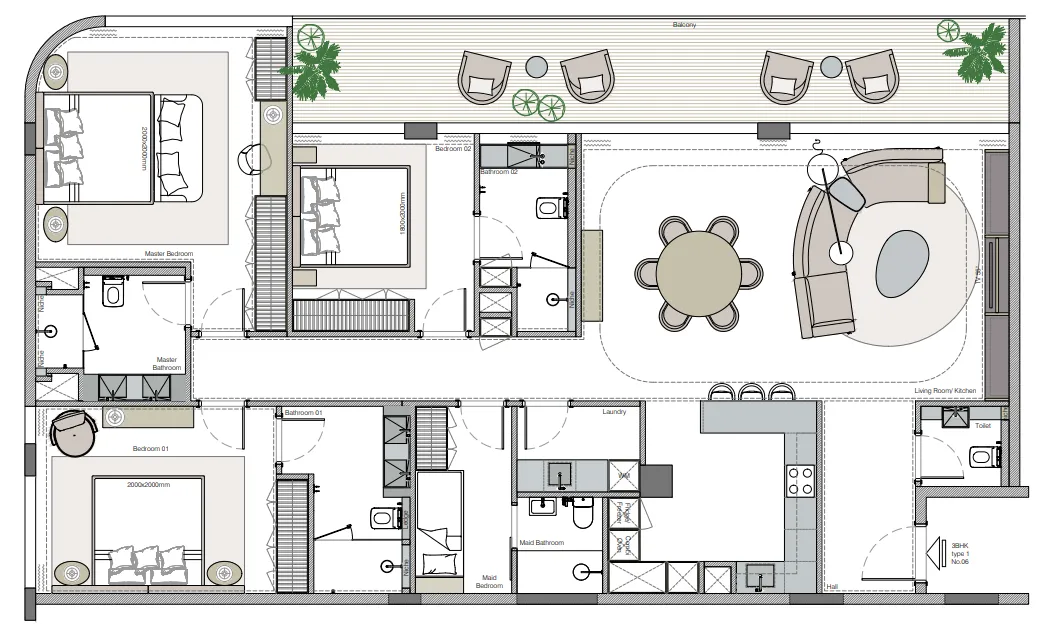 Helvetia Marine by DHG — планировка 3BR Type 1
