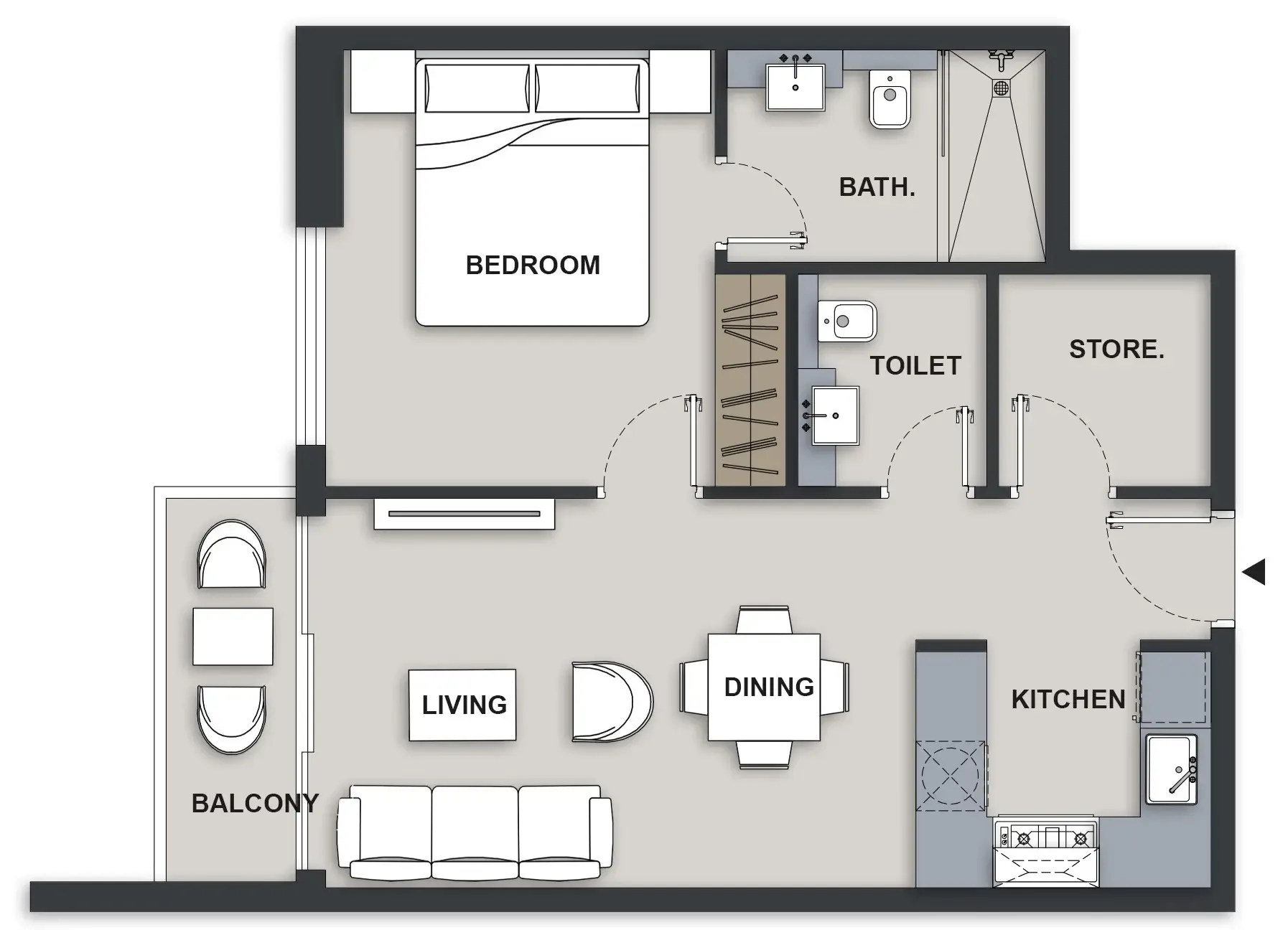 Maison Elysee III — планировка 1 BR Type AA