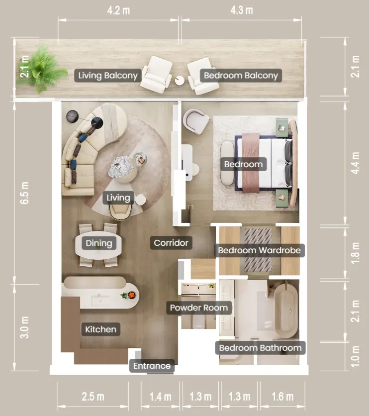 Mandarin Oriental Residences — планировка 1 BR Type A