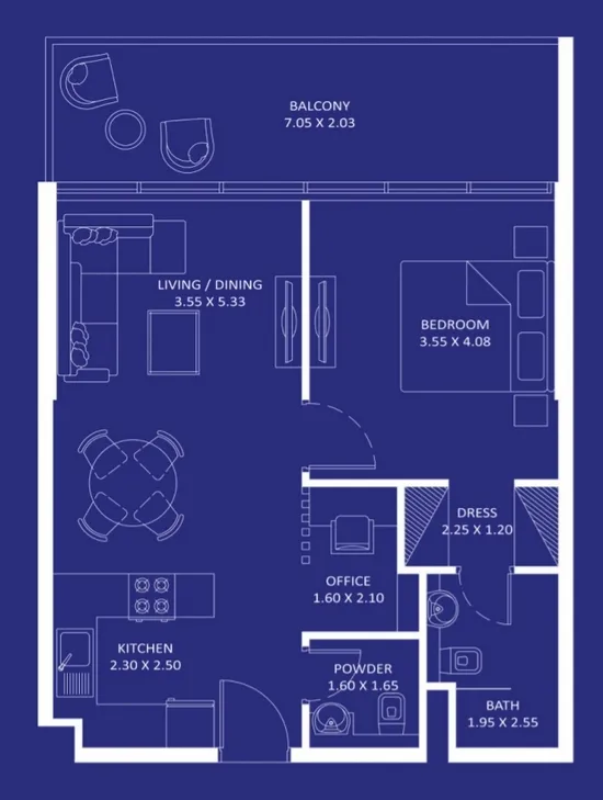Oceanz — планировка 1 BR Type H