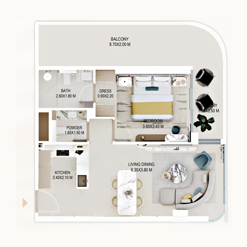 Rabdan Gardens — планировка 1BR Type A